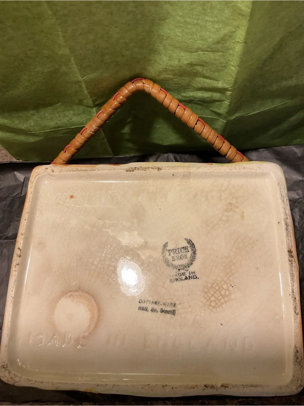 Vintage Price Bros Ceramic Cottage Cookie Jar with Woven Handle - Brown & Cream